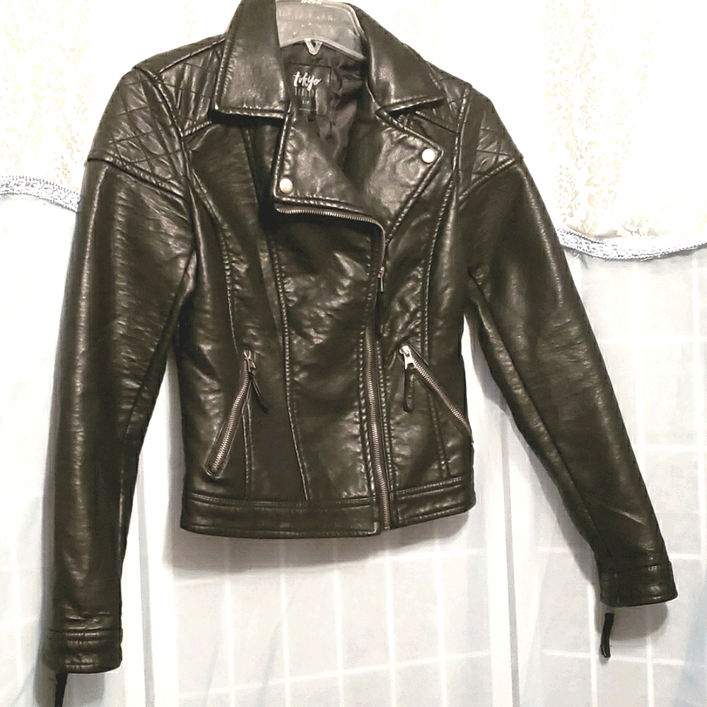AEROPOSTALE TOKYO DARLING BLACK FAUX LEATHER MOTO JACKET SZ S/P